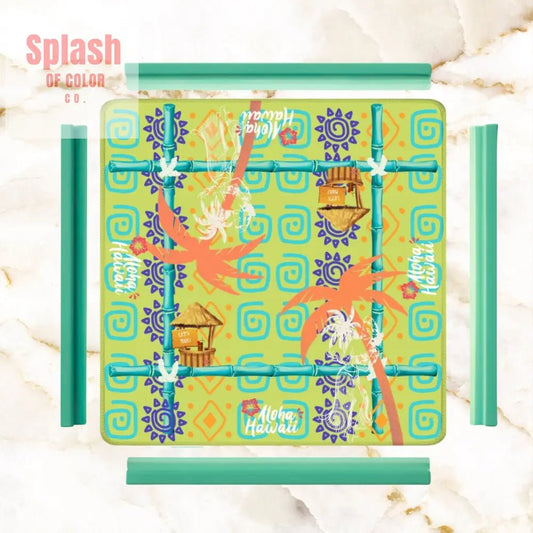 Aloha Hawaii Mahjong Mat Fun Whimsical Lime Green Orange Polynesian Mahj Mat - Splash of Color co.