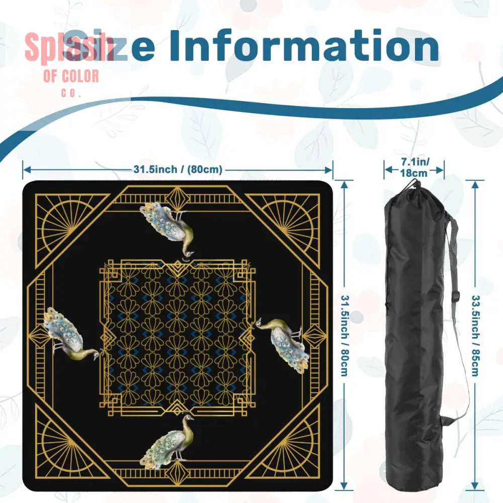 Art Deco Mahjong Mat Black Gold Floral Peacock Elegant Mahj Mat - Daily Accessories