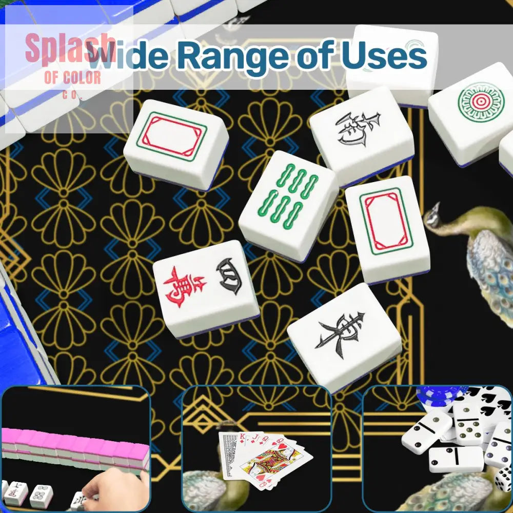 Art Deco Mahjong Mat Black Gold Floral Peacock Elegant Mahj Mat - Daily Accessories