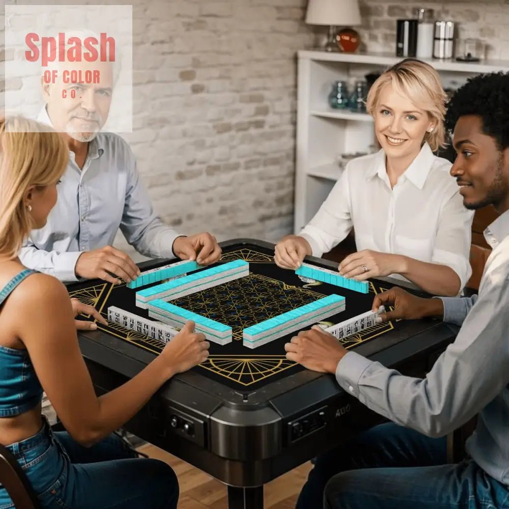 Art Deco Mahjong Mat, Black Gold, Floral Peacock Elegant Mahj Mat - Splash of Color co.