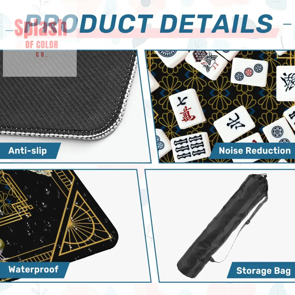 Art Deco Mahjong Mat Black Gold Floral Peacock Elegant Mahj Mat - Daily Accessories