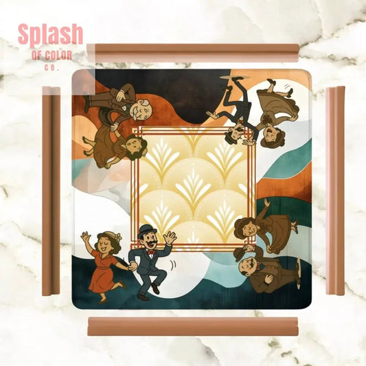 Art Deco Mahjong Mat With Whimsical Playful Couples - Splash of Color co.