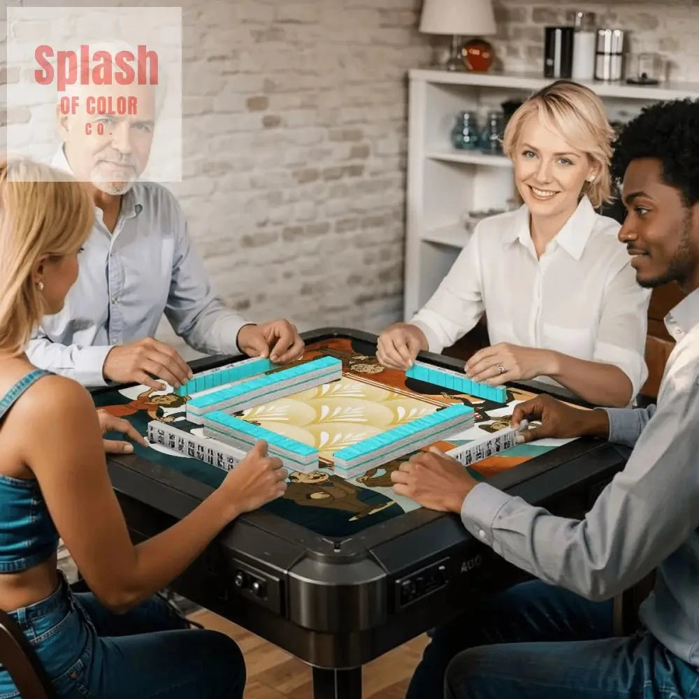 Art Deco Mahjong Mat With Whimsical Playful Couples - Splash of Color co.