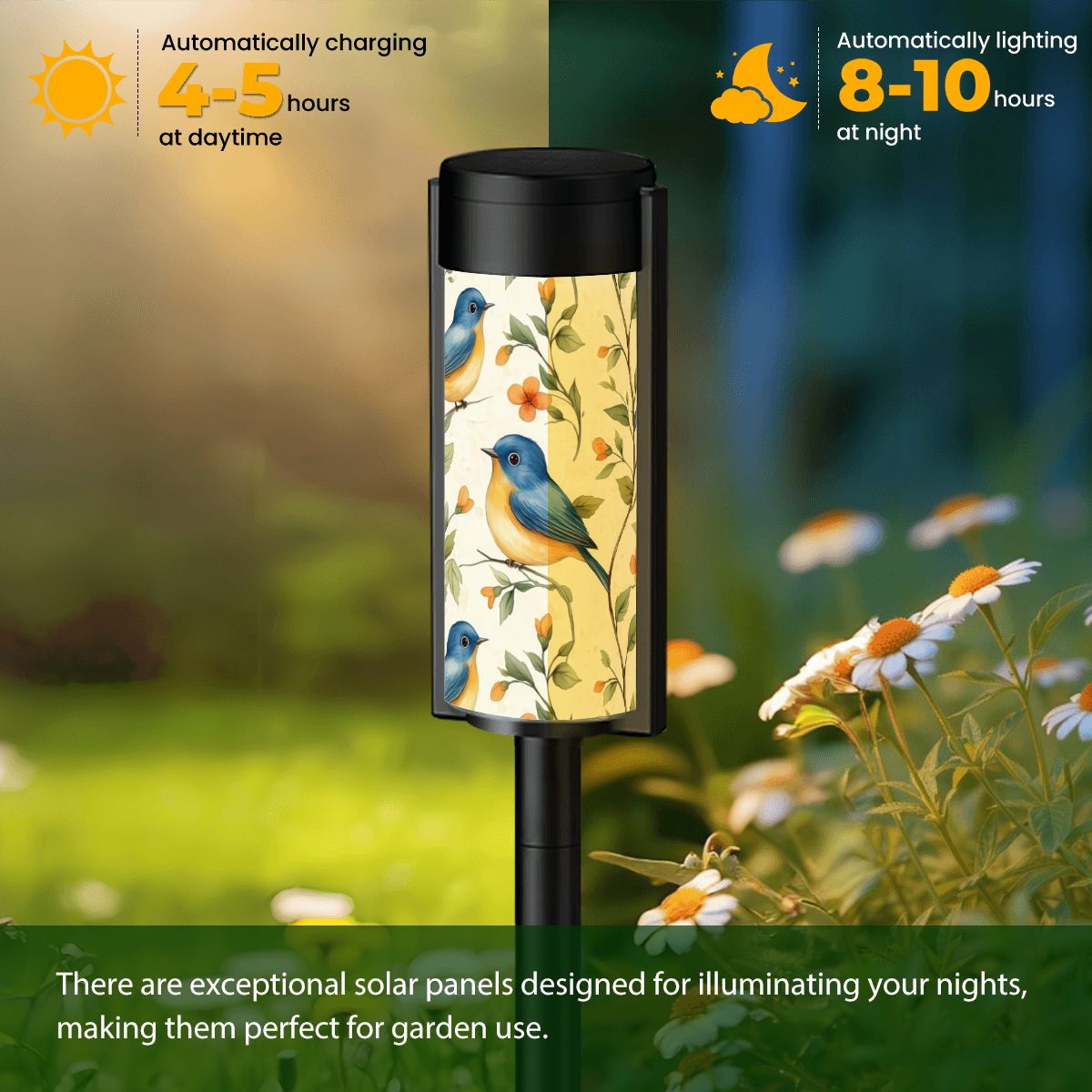 Asian Blue Robin Floral Bird Zen Garden Outdoor Solar Lights - 4pcs - Garden Decor