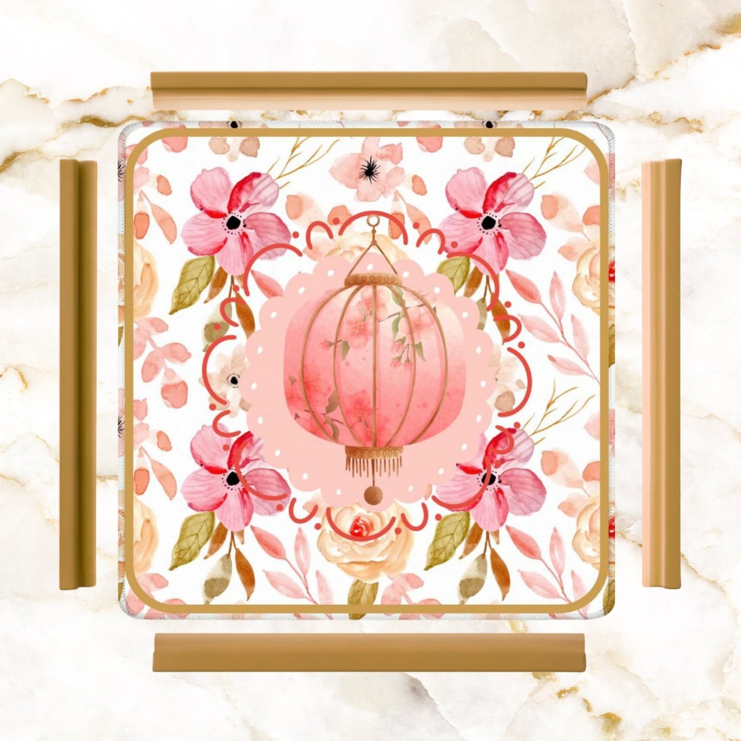 Asian Chinese Lantern Watercolor Floral PrettyMahjong Mat - 31.5’’x31.5’’ - Daily Accessories
