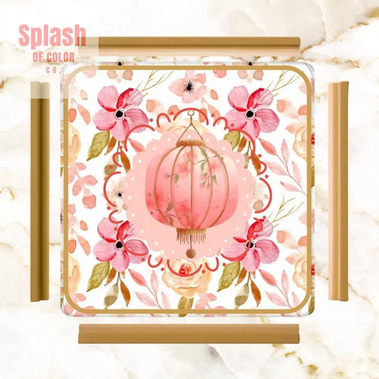 Asian Chinese Lantern Watercolor Floral PrettyMahjong Mat - 31.5’’x31.5’’ - Daily Accessories