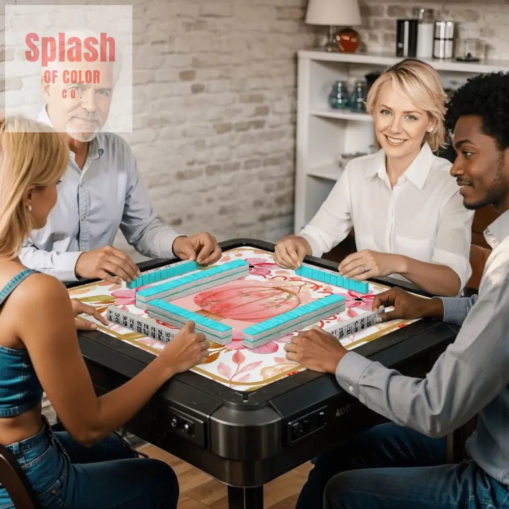 Asian Chinese Lantern Watercolor Floral PrettyMahjong Mat - 31.5’’x31.5’’ - Daily Accessories