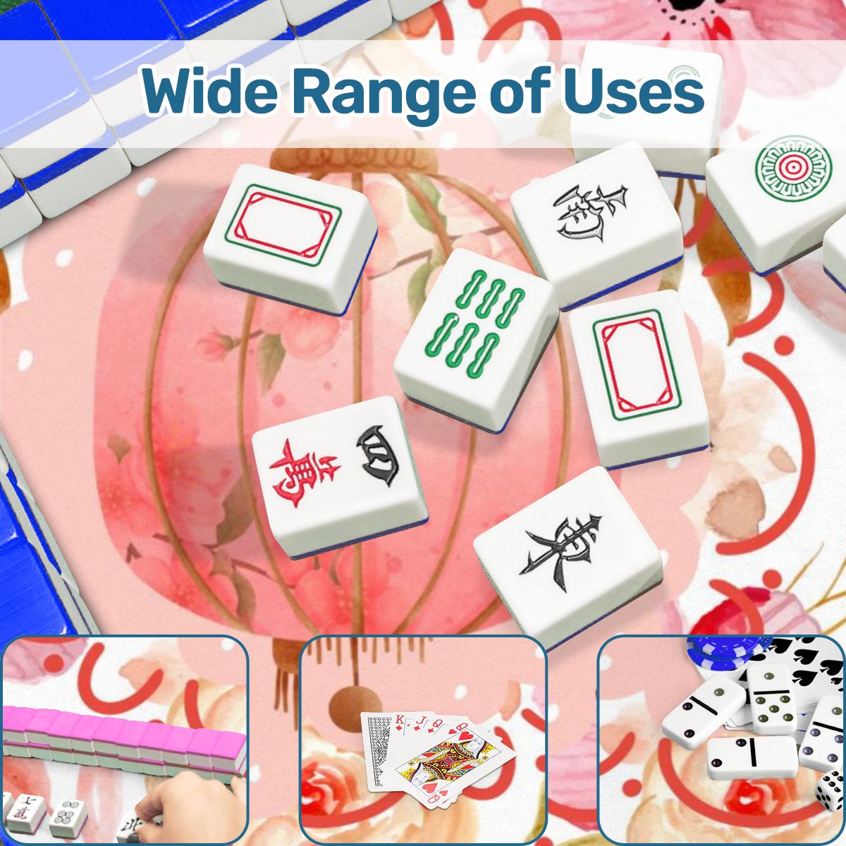 Asian Chinese Lantern Watercolor Floral PrettyMahjong Mat - 31.5’’x31.5’’ - Daily Accessories
