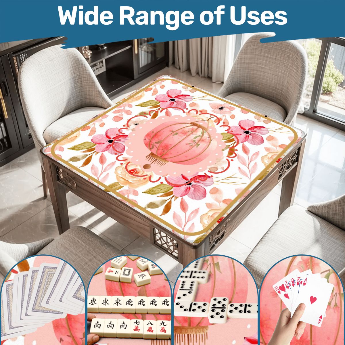 Asian Chinese Lantern Watercolor Floral PrettyMahjong Mat - 31.5’’x31.5’’ - Daily Accessories