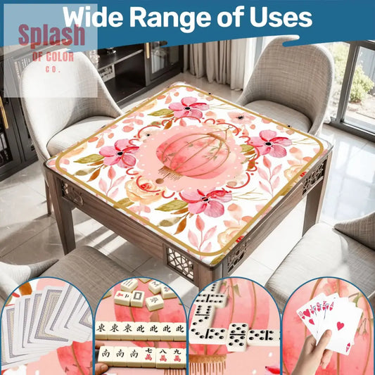 Asian Chinese Lantern Watercolor Floral PrettyMahjong Mat - 31.5’’x31.5’’ - Daily Accessories