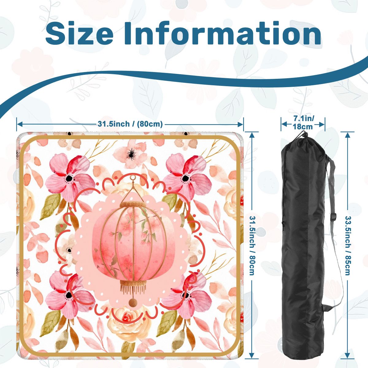 Asian Chinese Lantern Watercolor Floral PrettyMahjong Mat - 31.5’’x31.5’’ - Daily Accessories