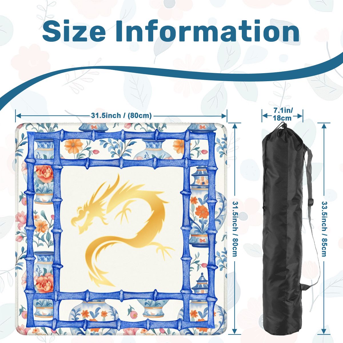 Asian Dragon Chinoiserie Designed Blue White Mahjong Mat - 31.5’’x31.5’’ - Daily Accessories