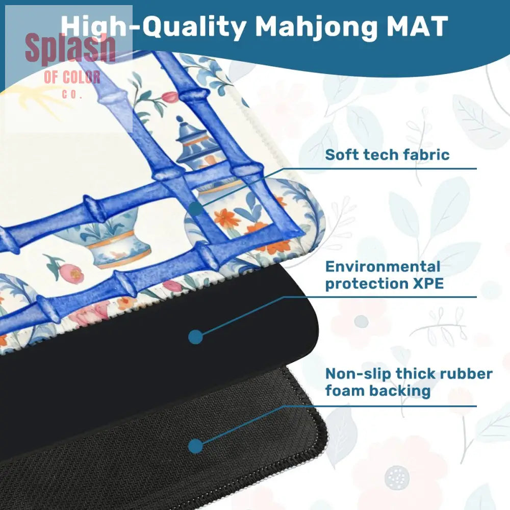Asian Dragon Chinoiserie Designed Blue White Mahjong Mat - 31.5’’x31.5’’ - Daily Accessories