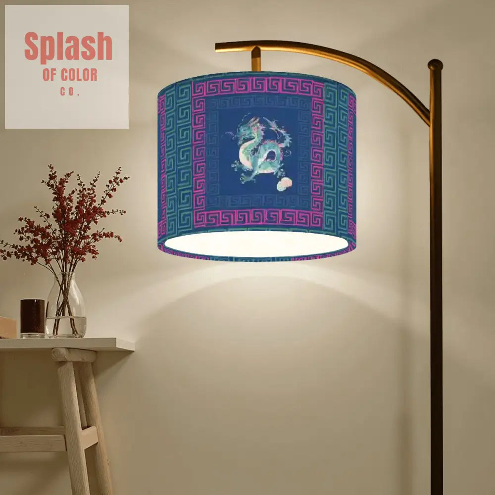 Asian Dragon Royal Blue Pink Chinoiserie Modern Arc Floor Lamp - One Size - Floor Lamps