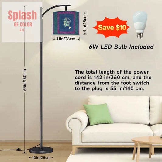 Asian Dragon, Royal Blue Pink Chinoiserie Modern Arc Floor Lamp - Splash of Color co.