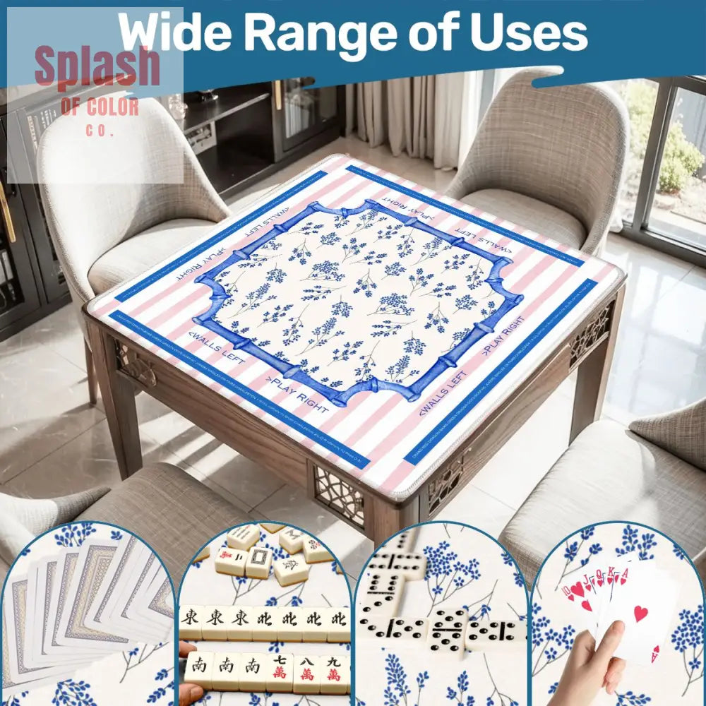 Asian Floral Mahjong Mat Learning Mat With Instructions Preppy Pink Striped - 31.5’’x31.5’’ - Daily Accessories