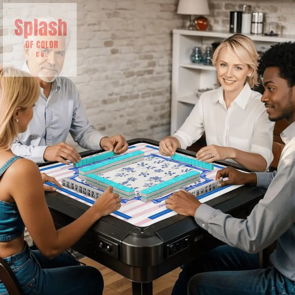 Asian Floral Mahjong Mat Learning Mat With Instructions Preppy Pink Striped - 31.5’’x31.5’’ - Daily Accessories