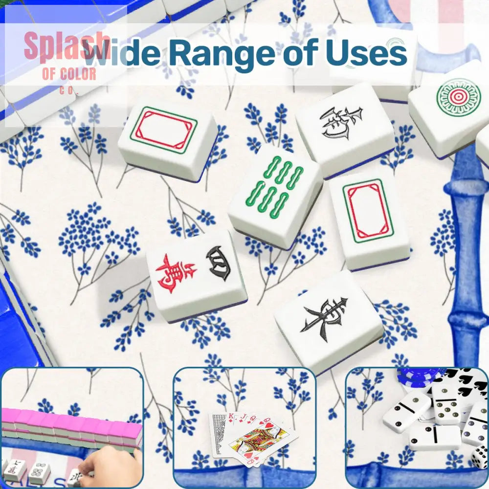 Asian Floral Mahjong Mat Learning Mat With Instructions Preppy Pink Striped - 31.5’’x31.5’’ - Daily Accessories