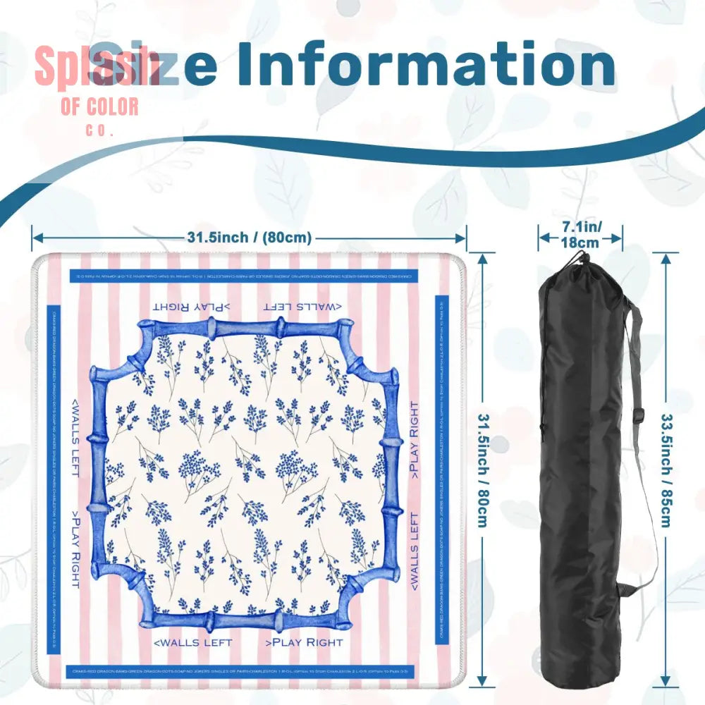 Asian Floral Mahjong Mat Learning Mat With Instructions Preppy Pink Striped - 31.5’’x31.5’’ - Daily Accessories