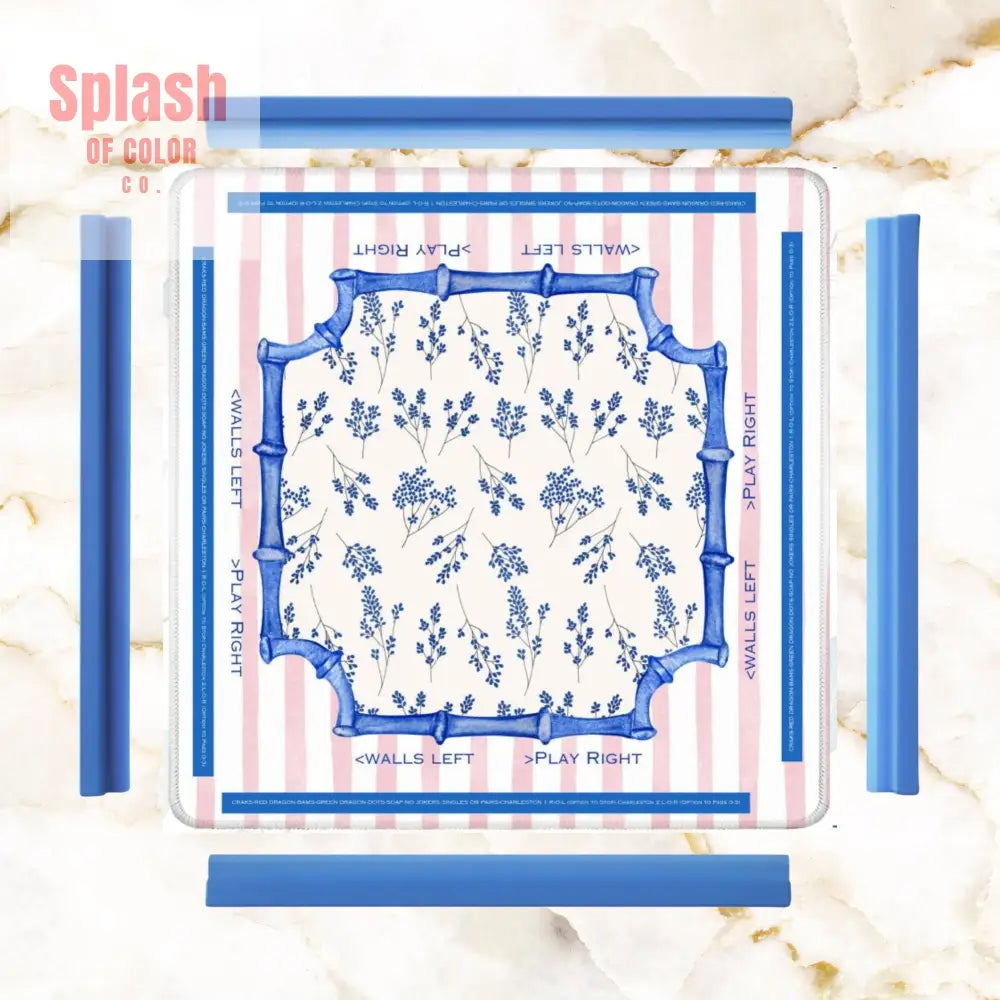 Asian Floral Mahjong Mat Learning Mat With Instructions Preppy Pink Striped - 31.5’’x31.5’’ - Daily Accessories