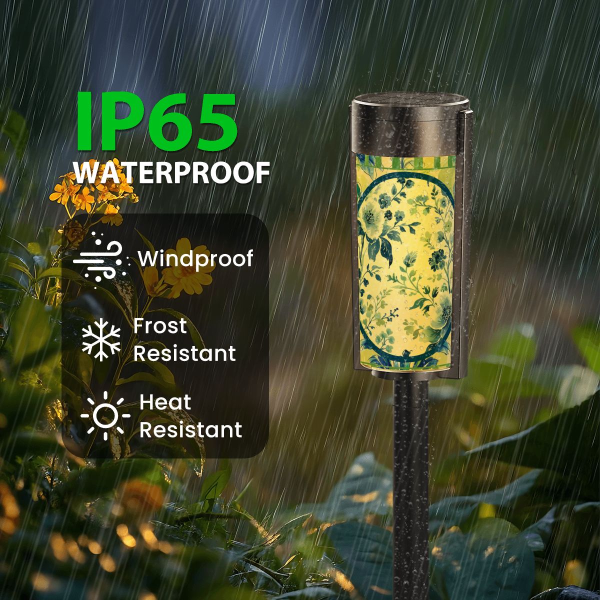 Asian Garden Zen Blue Green Toile Chinoiserie Floral Outdoor Solar Lights - 4pcs - Garden Decor