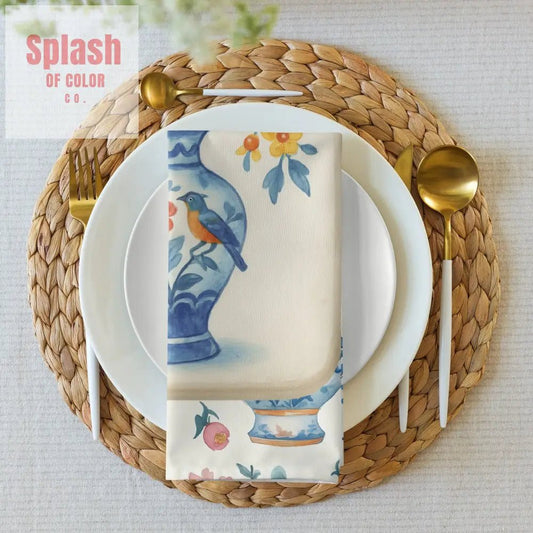 Asian Garden Zen Chinoiserie Mahjong Tile Napkin Set - Splash of Color co.