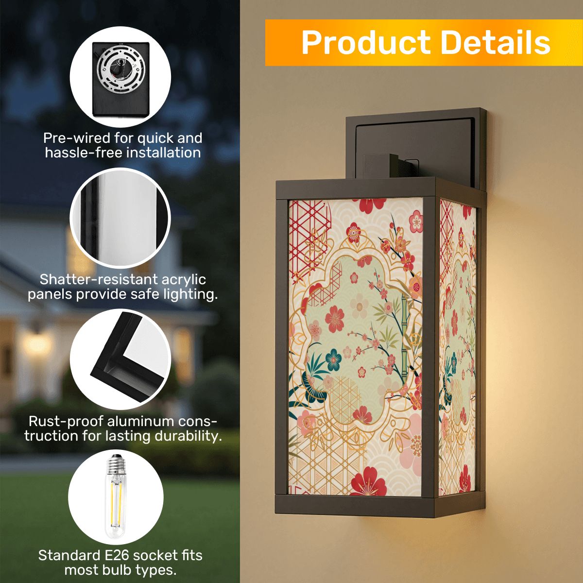 Asian Garden Zen Floral Flower Patio Wall Light Sconce - One Size - Wall Lighting