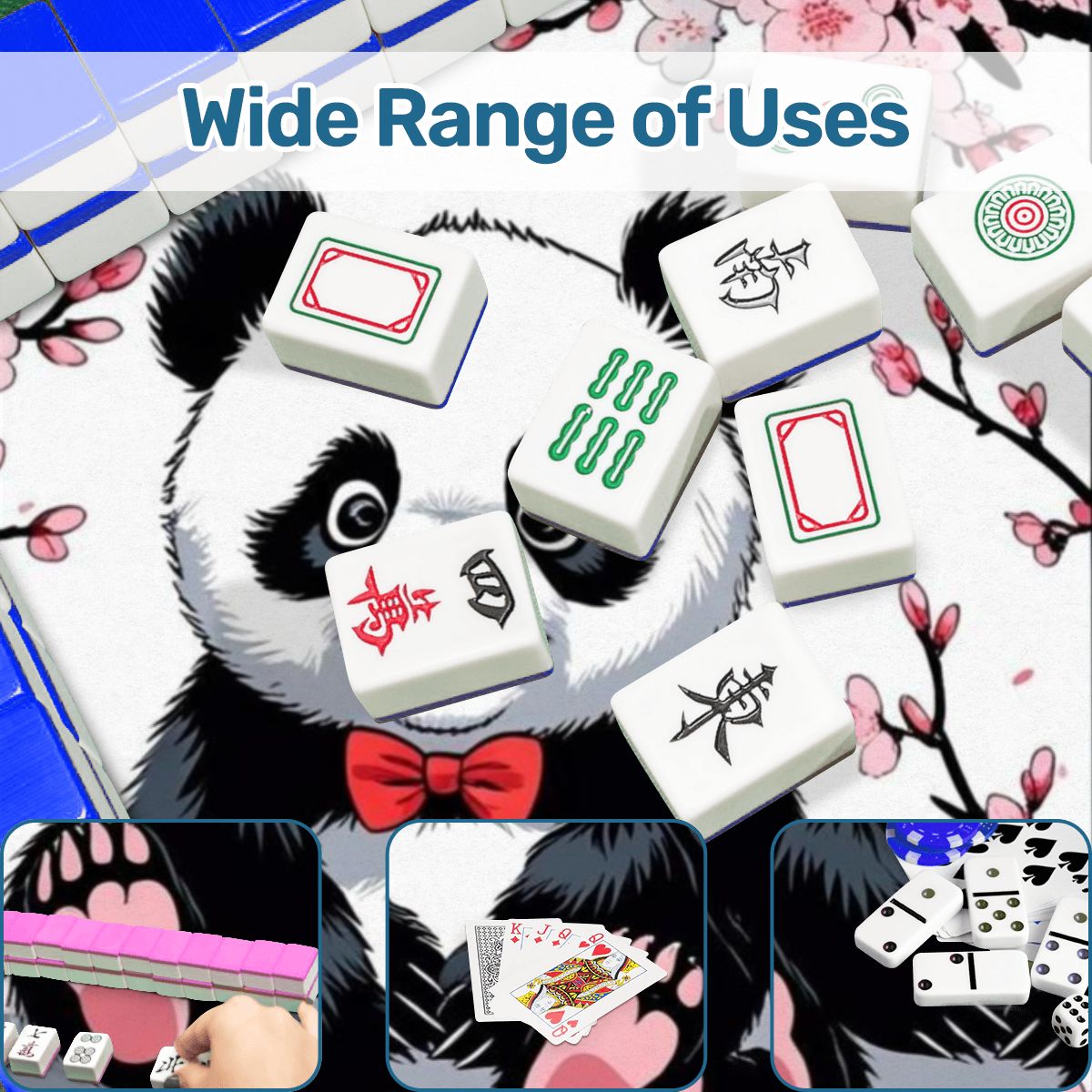 Asian Panda Bear Black Pink Cherry Blossom Mahjong Mat - 31.5’’x31.5’’ - Daily Accessories