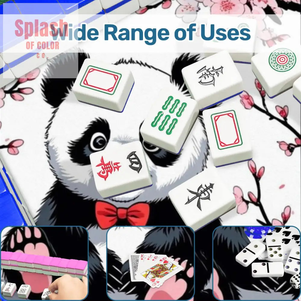 Asian Panda Bear Black Pink Cherry Blossom Mahjong Mat - 31.5’’x31.5’’ - Daily Accessories