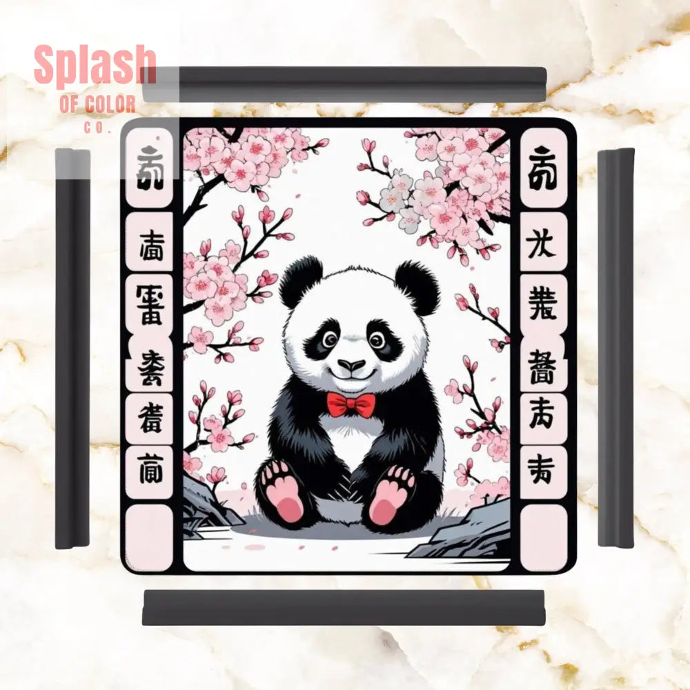 Asian Panda Bear Black Pink Cherry Blossom Mahjong Mat 31.5’’x31.5’’ Daily Accessories