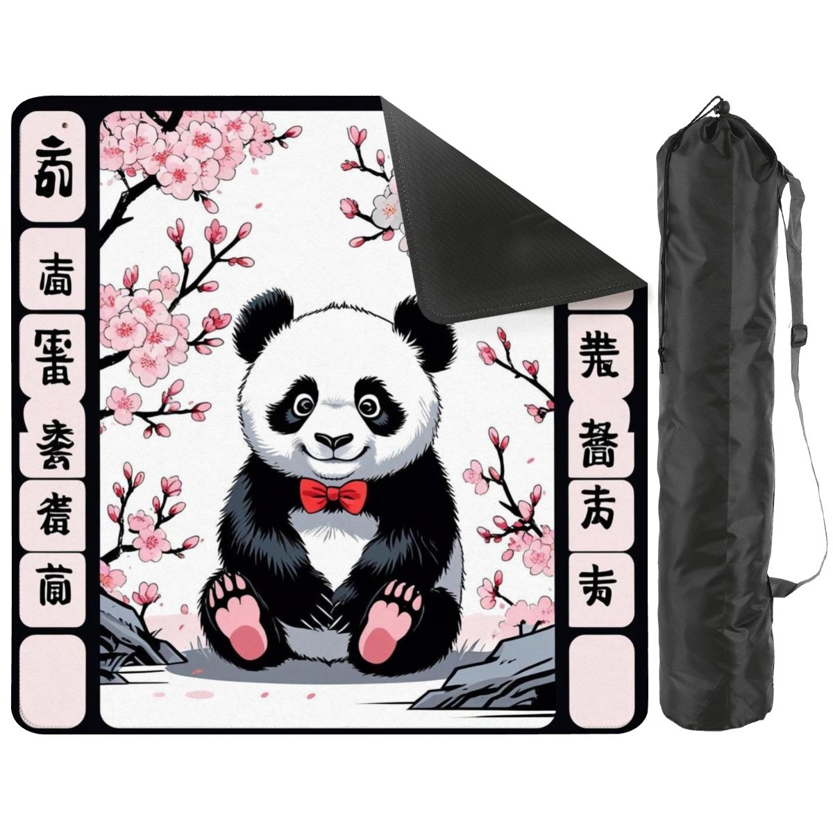 Asian Panda Bear Black Pink Cherry Blossom Mahjong Mat - 31.5’’x31.5’’ - Daily Accessories