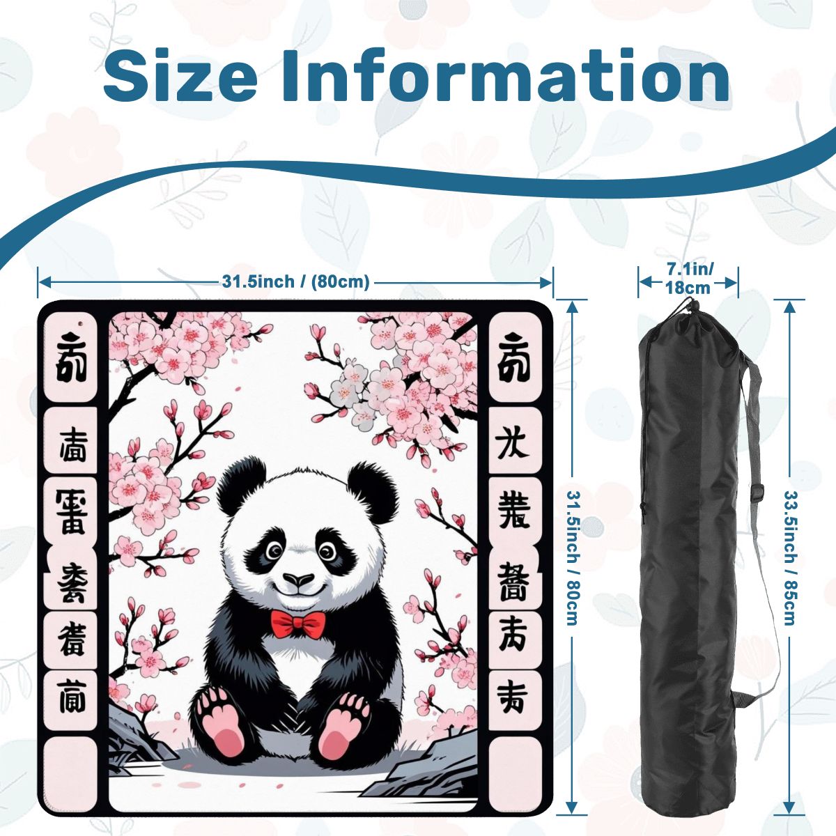 Asian Panda Bear Black Pink Cherry Blossom Mahjong Mat - 31.5’’x31.5’’ - Daily Accessories