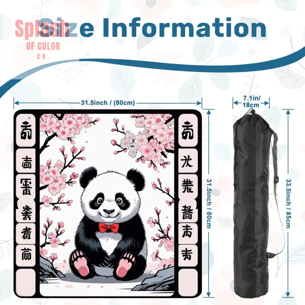 Asian Panda Bear Black Pink Cherry Blossom Mahjong Mat - 31.5’’x31.5’’ - Daily Accessories