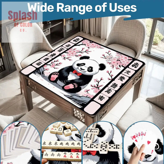 Asian Panda Bear Black Pink Cherry Blossom Mahjong Mat - 31.5’’x31.5’’ - Daily Accessories