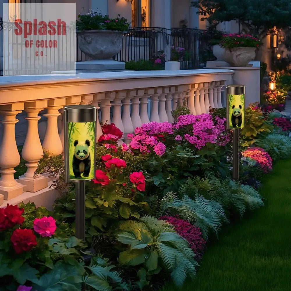 Asian Panda Bear In Bamboo Forest Outdoor Zen Garden Solar Lights - 4pcs - Garden Decor