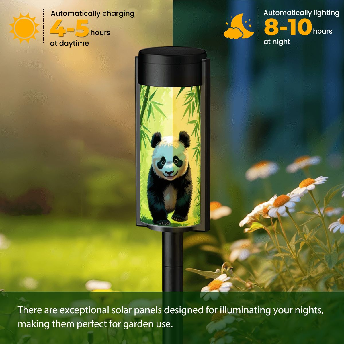 Asian Panda Bear In Bamboo Forest Outdoor Zen Garden Solar Lights - 4pcs - Garden Decor