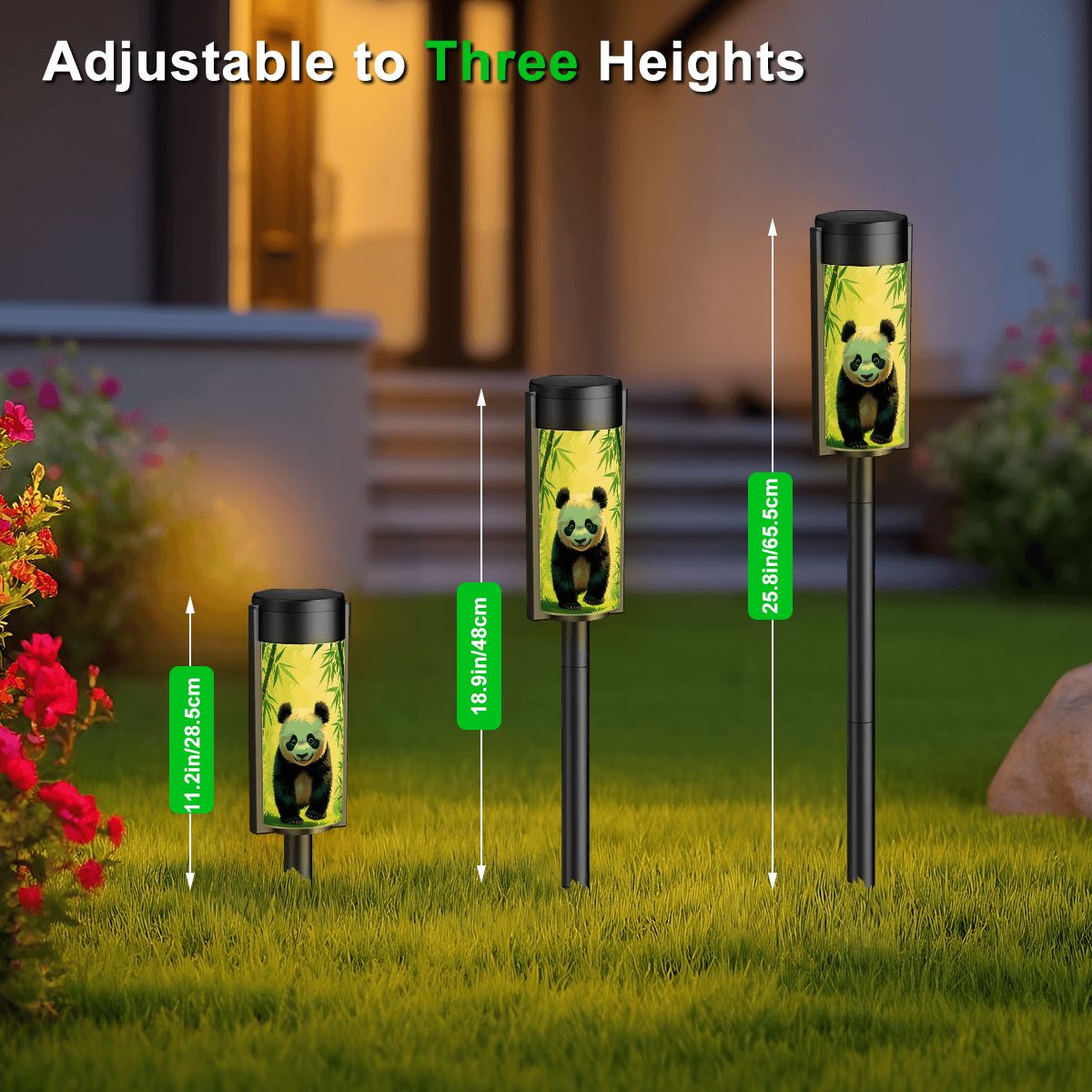 Asian Panda Bear In Bamboo Forest Outdoor Zen Garden Solar Lights - 4pcs - Garden Decor