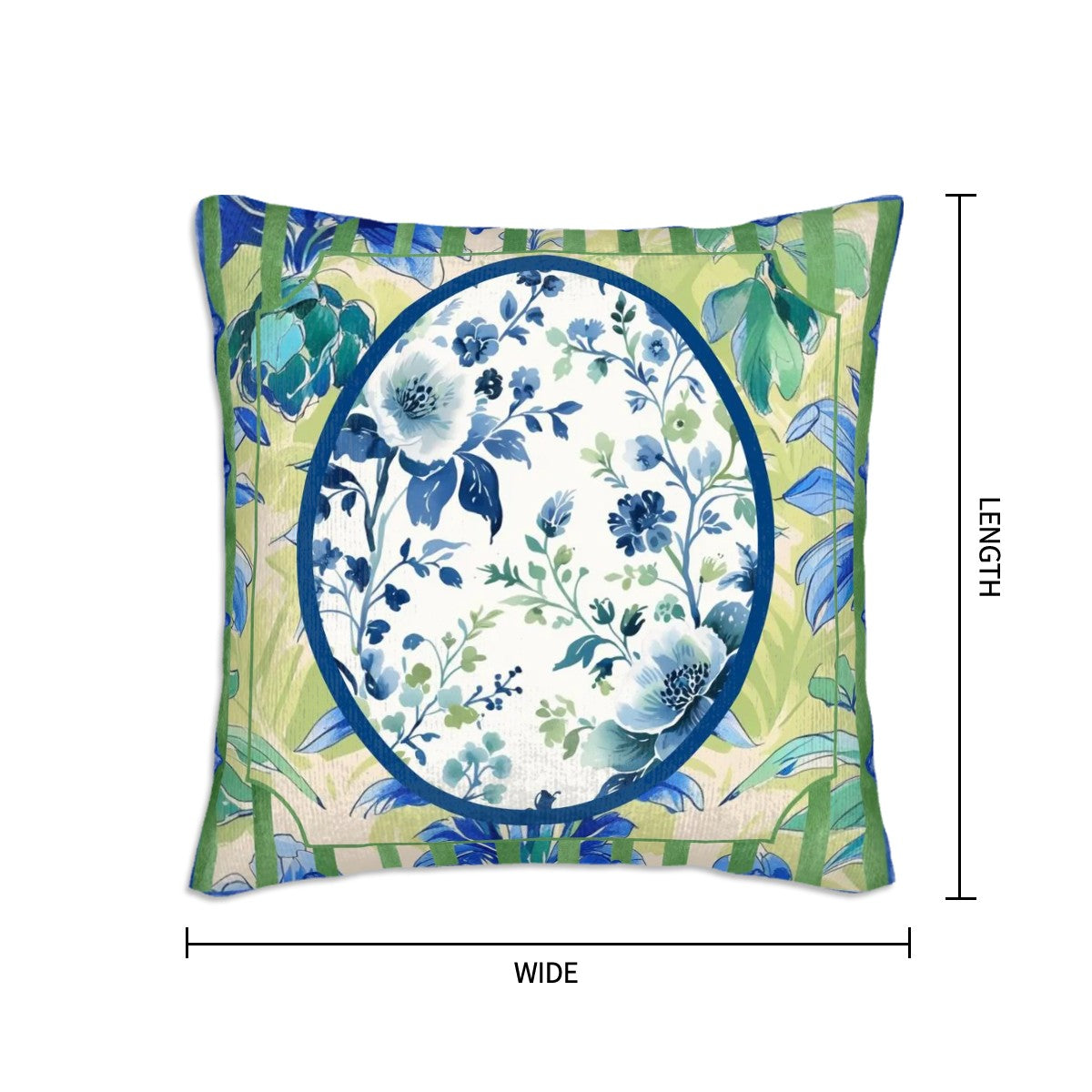 Asian Zen Blue Green Floral Chinoiserie Pillow Covers For Garden Livingroom Den Sunroom - Pillow Case