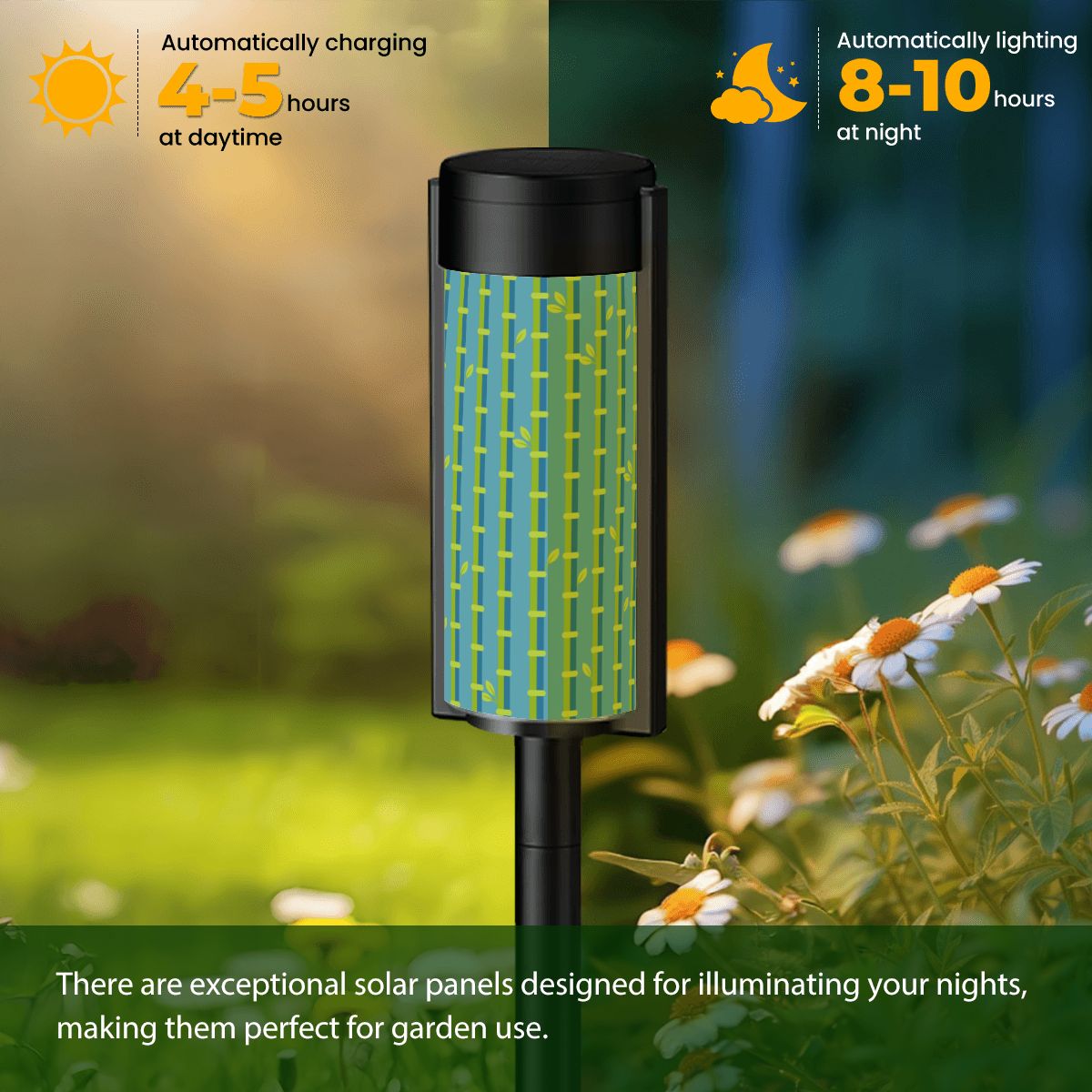 Asian Zen Garden Bamboo Designed Green Blue Outdoor Garden Solar Lights - 4pcs - Garden Decor
