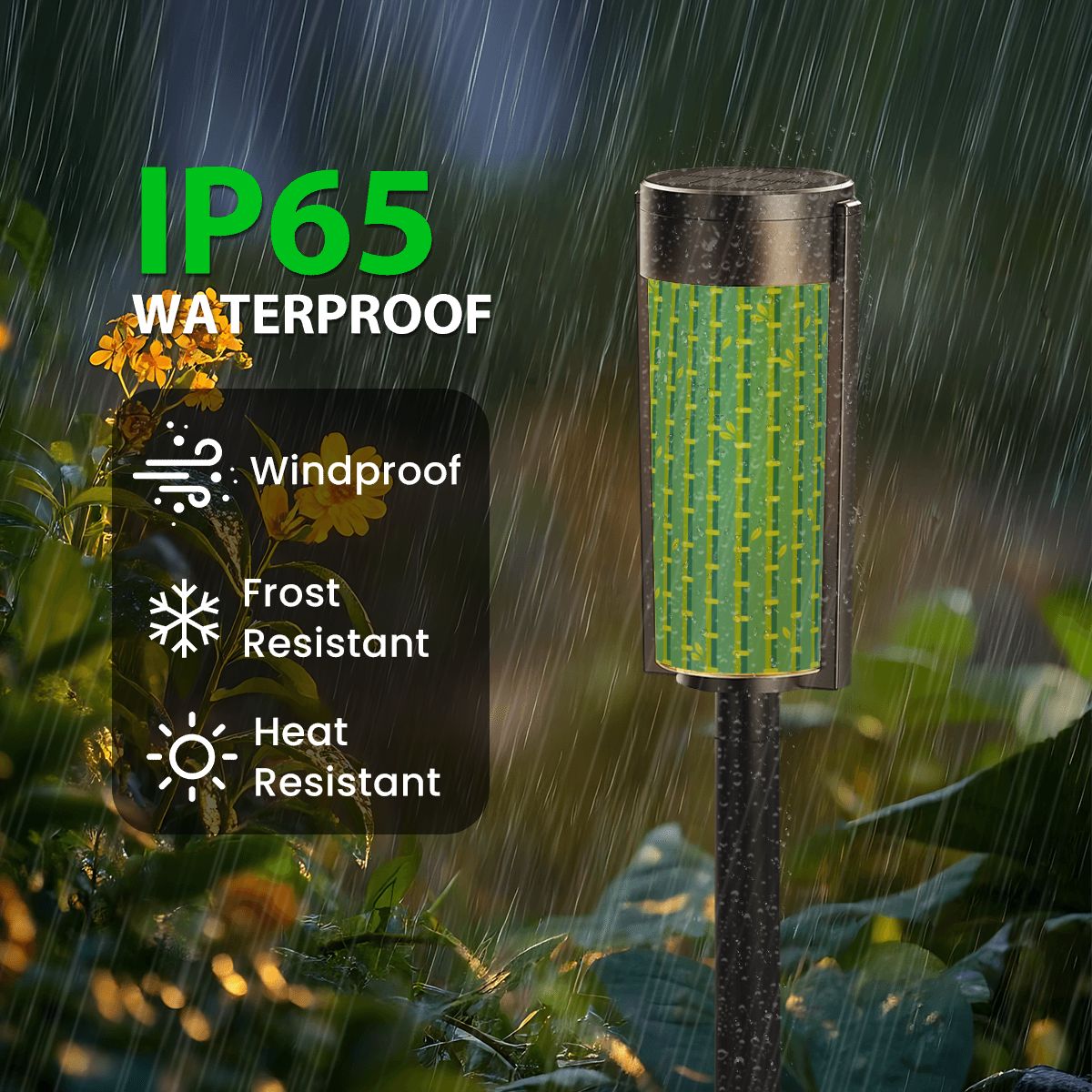 Asian Zen Garden Bamboo Designed Green Blue Outdoor Garden Solar Lights - 4pcs - Garden Decor
