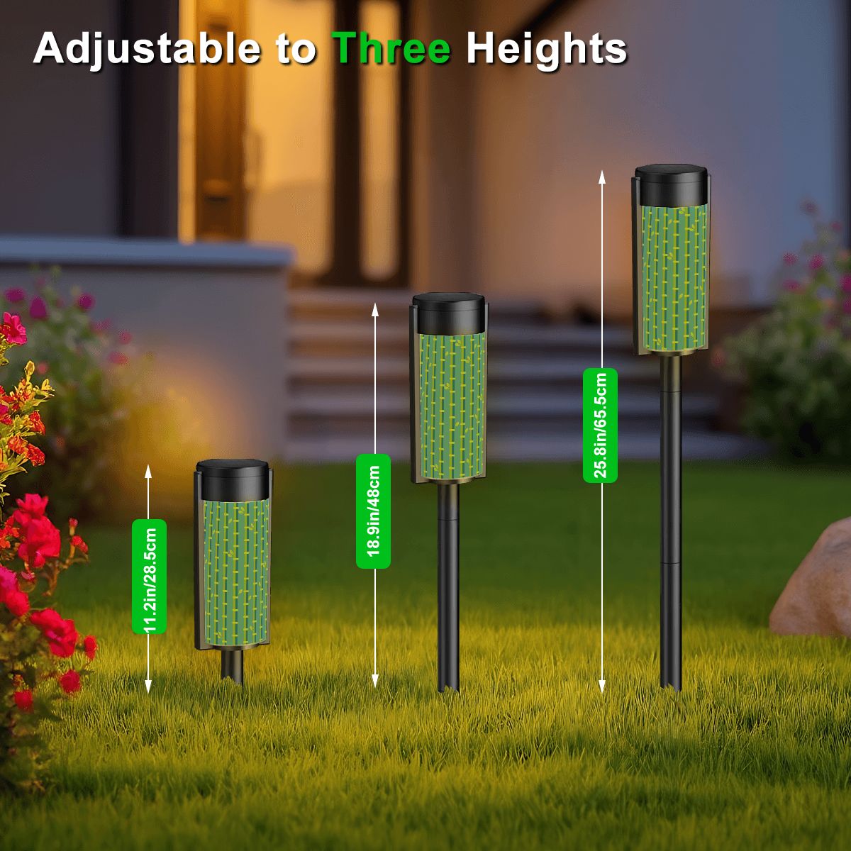 Asian Zen Garden Bamboo Designed Green Blue Outdoor Garden Solar Lights - 4pcs - Garden Decor