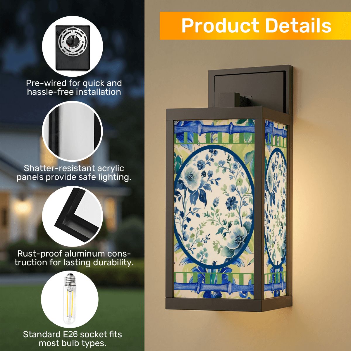 Asian Zen Garden Floral Chinoiserie Garden Patio Wall Light Sconce - One Size - Wall Lighting