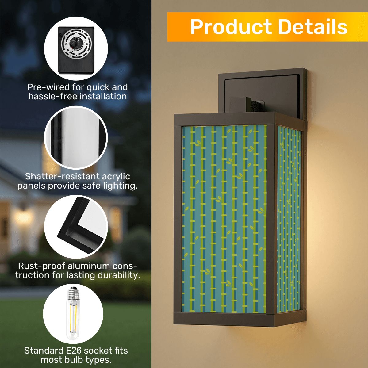 Asian Zen Green Blue Bamboo Designed Garden Patio Wall Light Sconce - One Size - Wall Lighting