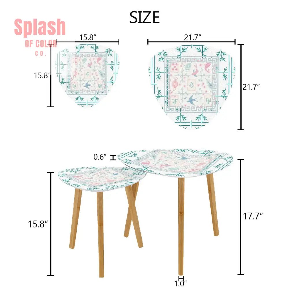 Asian Zen Mahjong Tile Watercolor Pastel Blue Pink Nesting Triangle Coffee Table Set of 2 One Size Home Accessories