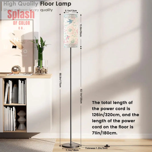 Asian Zen Mahjong Watercolor Tiles Modern Floral Book Nook Floor Lamp One Size Floor Lamps