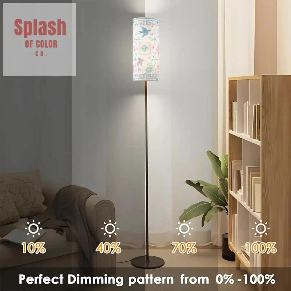 Asian Zen Mahjong Watercolor Tiles Modern Floral Book Nook Floor Lamp One Size Floor Lamps