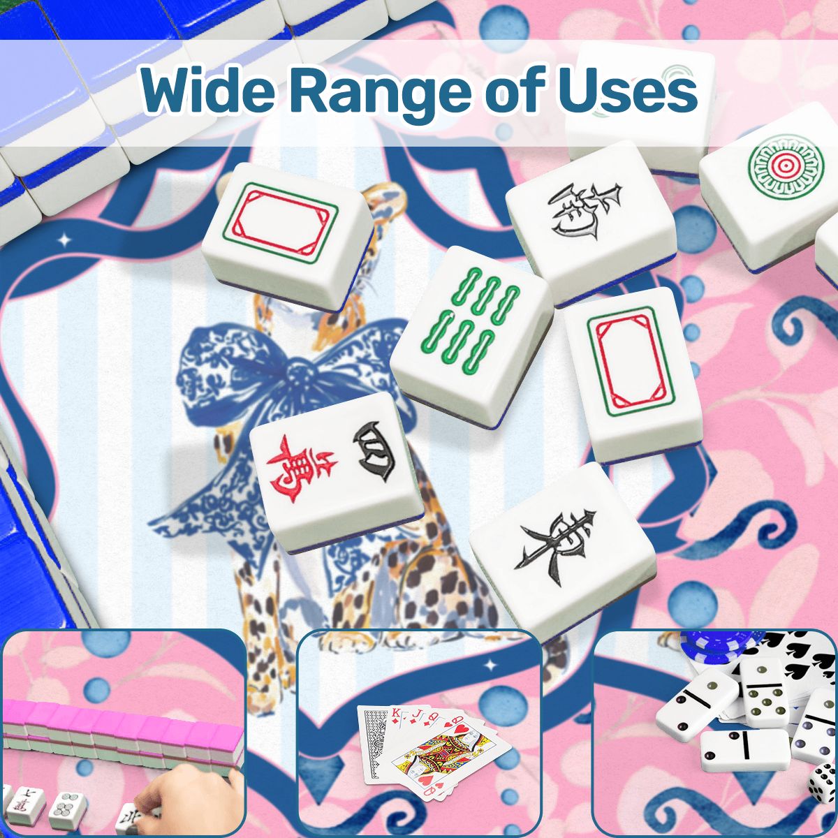 Charleston Cheetah Pretty Pink, Blue Scalloped Mahjong Mat - Splash of Color Co.