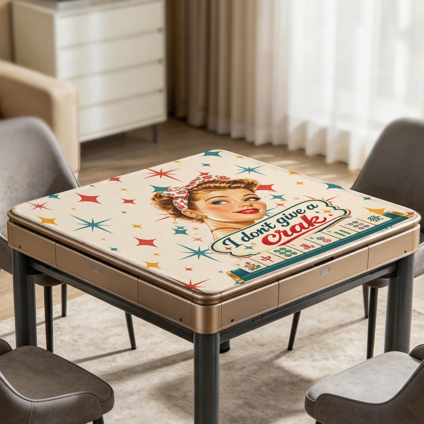 Funny Mahjong Mat, I Don't Give A Crak Stitched-Edge Mahjong Table Mat 33" x 33"