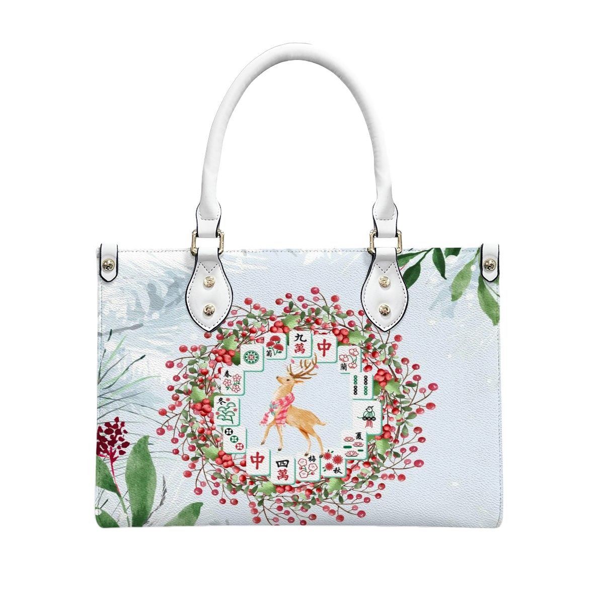 Mahjong Christmas Tile Wreath Cute Festive Whimsical Mahj Holiday Shoulder Handbag