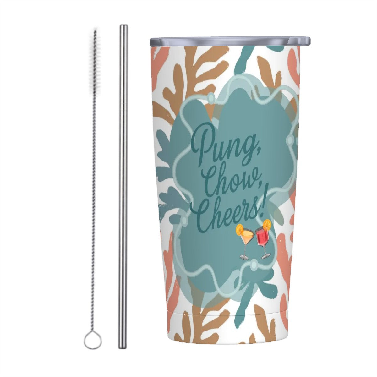 Pung Chow Cheers Mahjong Gift Coral Reef Background Stainless Steel Insulated Tumblers with Lid & Straw